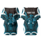 Kikorangi Aotearoa Atua Tumatauenga Personalised Couples Matching Off Shoulder Short Dress and Long Sleeve Button Shirt Maori God Of War Tiki With Taiaha