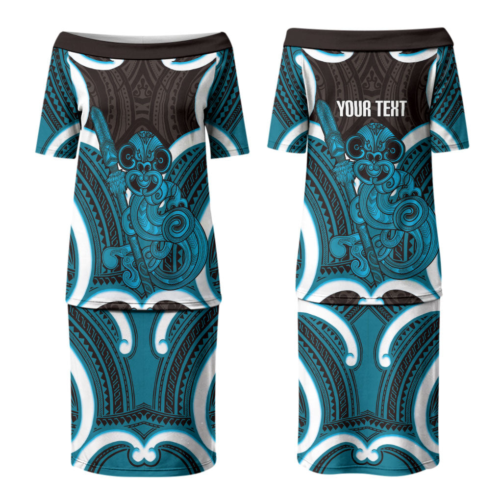 Kikorangi Aotearoa Atua Tumatauenga Personalised Couples Matching Puletasi and Hawaiian Shirt Maori God Of War Tiki With Taiaha