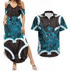 Kikorangi Aotearoa Atua Tumatauenga Personalised Couples Matching Summer Maxi Dress and Hawaiian Shirt Maori God Of War Tiki With Taiaha