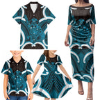 Kikorangi Aotearoa Atua Tumatauenga Personalised Family Matching Puletasi and Hawaiian Shirt Maori God Of War Tiki With Taiaha
