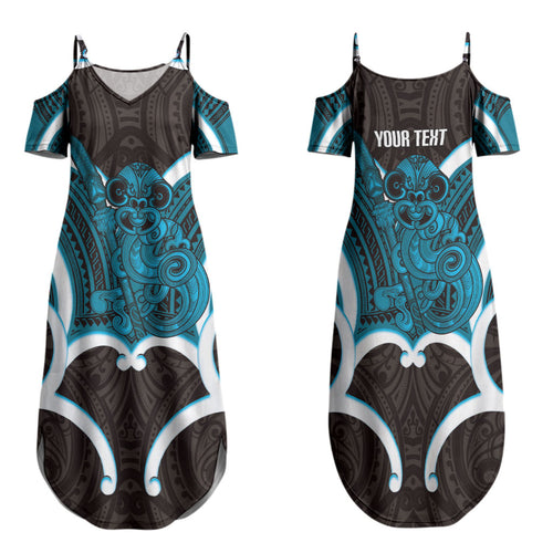 Kikorangi Aotearoa Atua Tumatauenga Personalised Family Matching Summer Maxi Dress and Hawaiian Shirt Maori God Of War Tiki With Taiaha