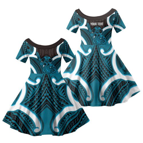 Kikorangi Aotearoa Atua Tumatauenga Personalised Family Matching Summer Maxi Dress and Hawaiian Shirt Maori God Of War Tiki With Taiaha