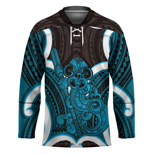 Kikorangi Aotearoa Atua Tumatauenga Personalised Hockey Jersey Maori God Of War Tiki With Taiaha
