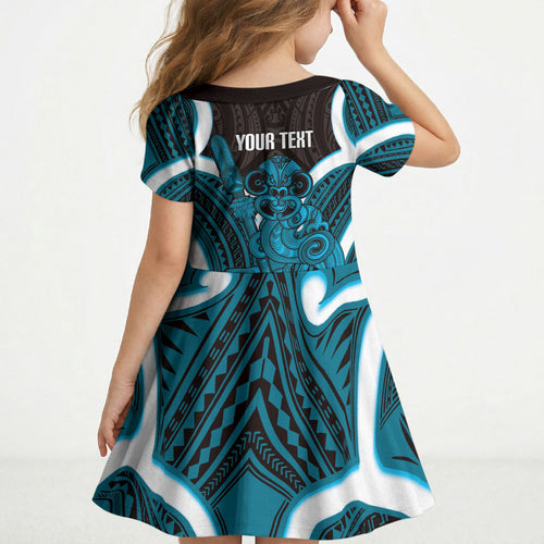 Kikorangi Aotearoa Atua Tumatauenga Personalised Kid Short Sleeve Dress Maori God Of War Tiki With Taiaha