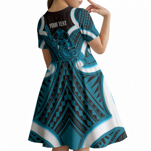 Kikorangi Aotearoa Atua Tumatauenga Personalised Kid Short Sleeve Dress Maori God Of War Tiki With Taiaha