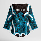 Kikorangi Aotearoa Atua Tumatauenga Personalised Kimono Sleeve Blouse Maori God Of War Tiki With Taiaha