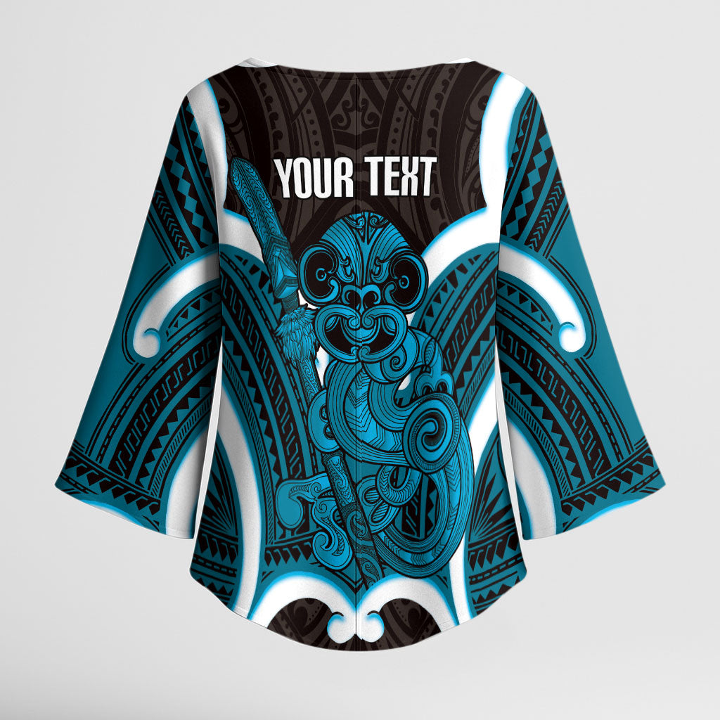 Kikorangi Aotearoa Atua Tumatauenga Personalised Kimono Sleeve Blouse Maori God Of War Tiki With Taiaha