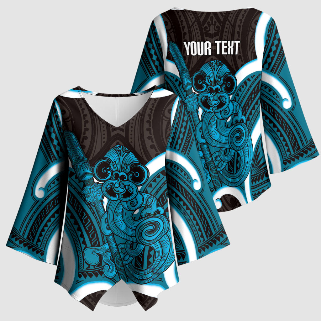 Kikorangi Aotearoa Atua Tumatauenga Personalised Kimono Sleeve Blouse Maori God Of War Tiki With Taiaha