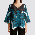 Kikorangi Aotearoa Atua Tumatauenga Personalised Kimono Sleeve Blouse Maori God Of War Tiki With Taiaha