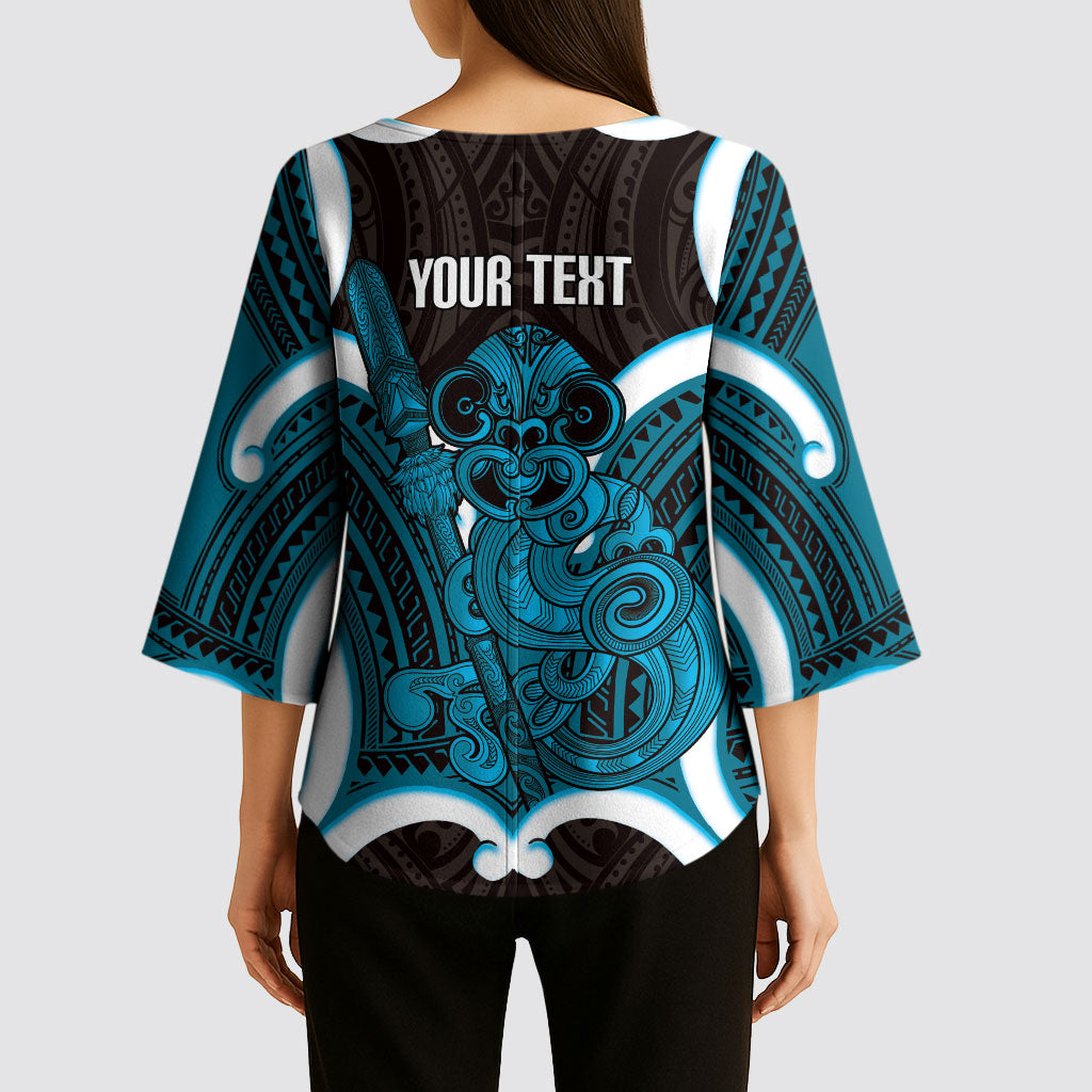 Kikorangi Aotearoa Atua Tumatauenga Personalised Kimono Sleeve Blouse Maori God Of War Tiki With Taiaha