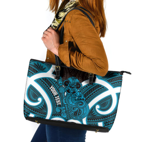 Kikorangi Aotearoa Atua Tumatauenga Personalised Leather Tote Bag Maori God Of War Tiki With Taiaha
