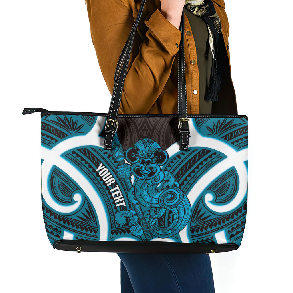 Kikorangi Aotearoa Atua Tumatauenga Personalised Leather Tote Bag Maori God Of War Tiki With Taiaha