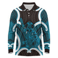 Kikorangi Aotearoa Atua Tumatauenga Personalised Long Sleeve Polo Shirt Maori God Of War Tiki With Taiaha