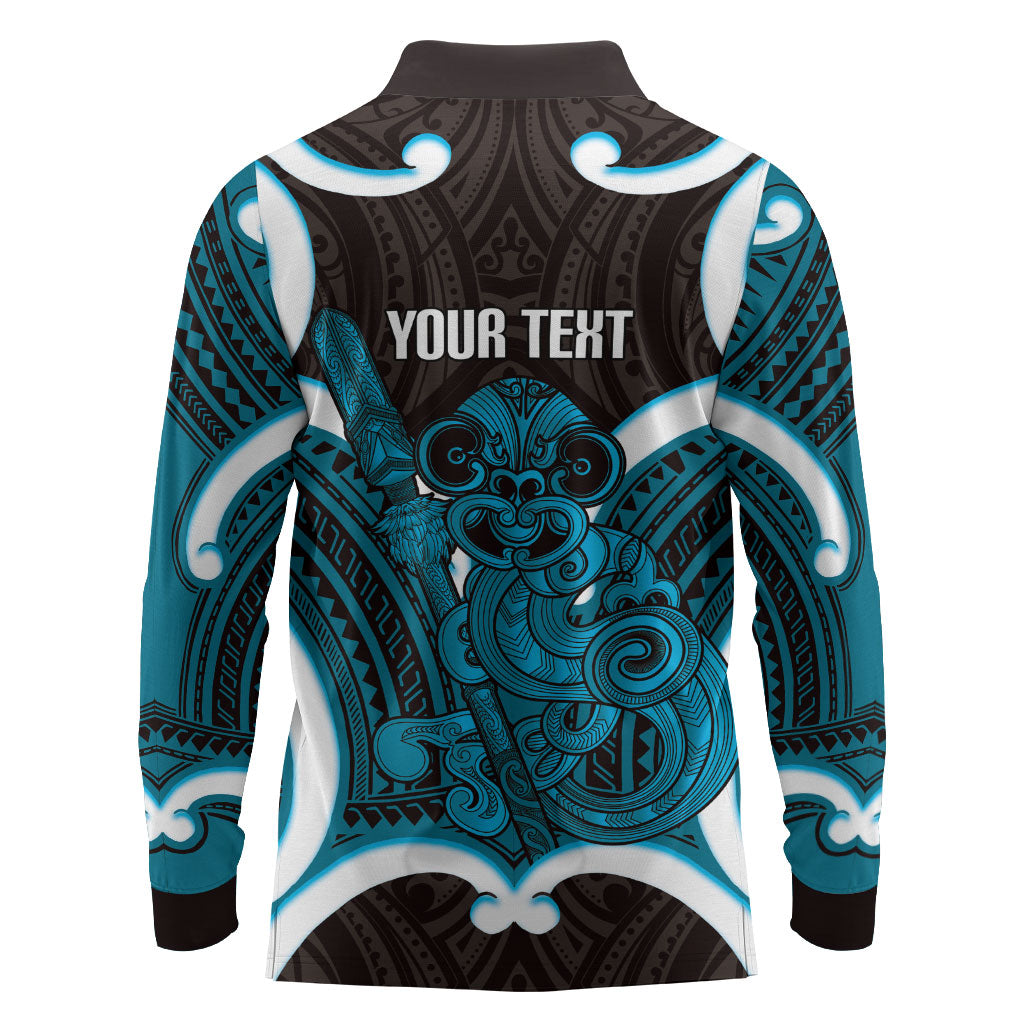 Kikorangi Aotearoa Atua Tumatauenga Personalised Long Sleeve Polo Shirt Maori God Of War Tiki With Taiaha