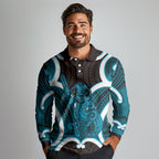 Kikorangi Aotearoa Atua Tumatauenga Personalised Long Sleeve Polo Shirt Maori God Of War Tiki With Taiaha