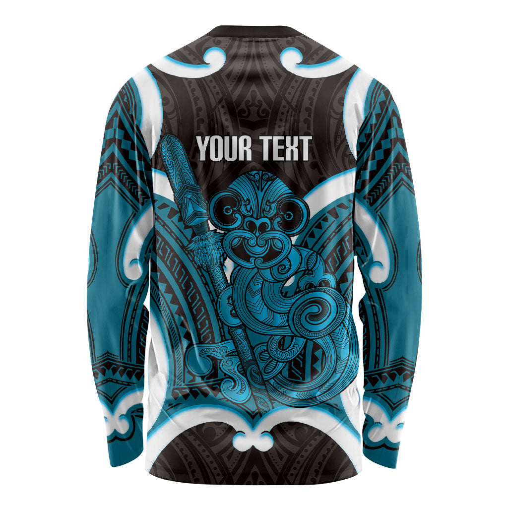 Kikorangi Aotearoa Atua Tumatauenga Personalised Long Sleeve Shirt Maori God Of War Tiki With Taiaha