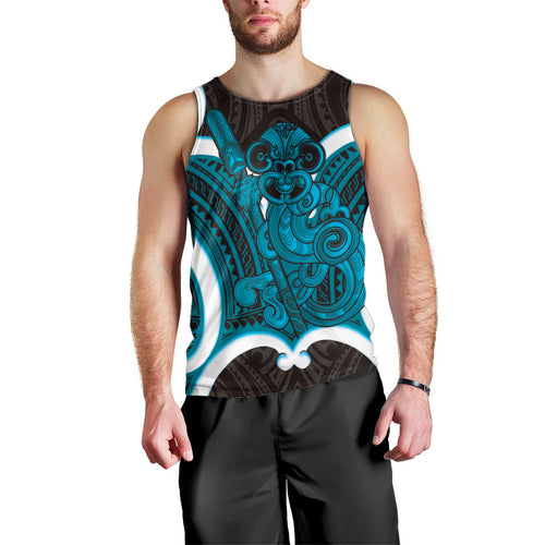 Kikorangi Aotearoa Atua Tumatauenga Personalised Men Tank Top Maori God Of War Tiki With Taiaha