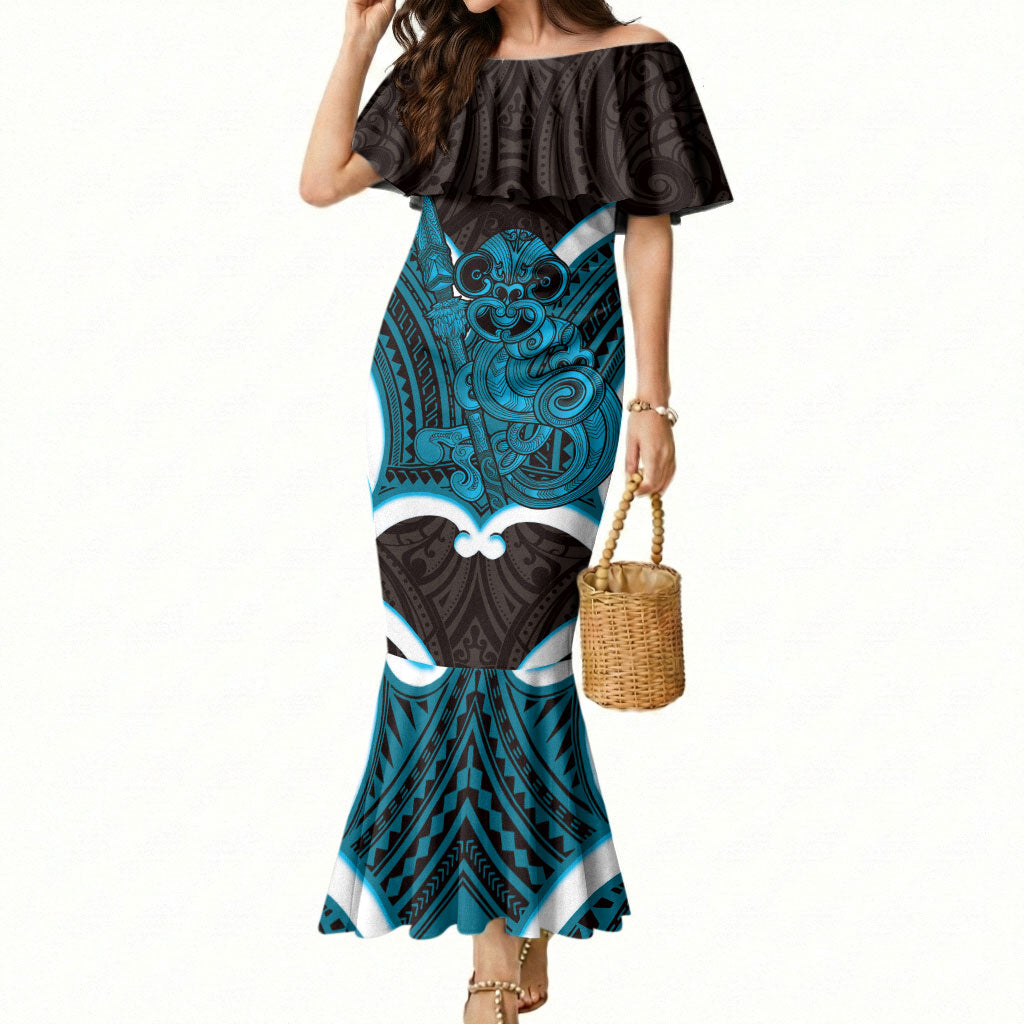 Kikorangi Aotearoa Atua Tumatauenga Personalised Mermaid Dress Maori God Of War Tiki With Taiaha