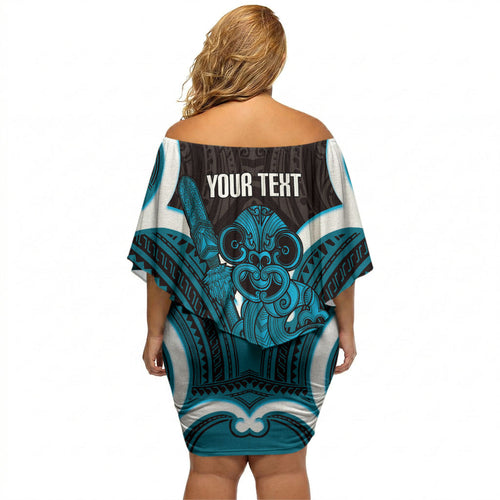 Kikorangi Aotearoa Atua Tumatauenga Personalised Off Shoulder Short Dress Maori God Of War Tiki With Taiaha