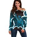 Kikorangi Aotearoa Atua Tumatauenga Personalised Off Shoulder Sweater Maori God Of War Tiki With Taiaha