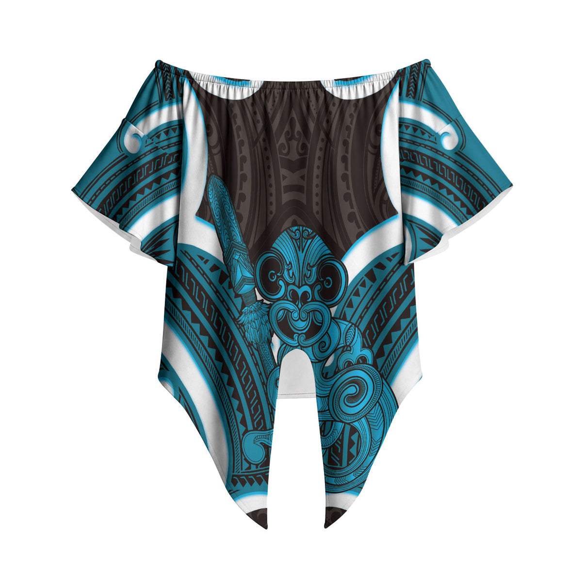 Kikorangi Aotearoa Atua Tumatauenga Personalised Off Shoulder Wrap Waist Top Maori God Of War Tiki With Taiaha