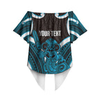 Kikorangi Aotearoa Atua Tumatauenga Personalised Off Shoulder Wrap Waist Top Maori God Of War Tiki With Taiaha