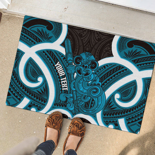 Kikorangi Aotearoa Atua Tumatauenga Personalised Rubber Doormat Maori God Of War Tiki With Taiaha