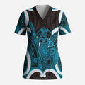 Kikorangi Aotearoa Atua Tumatauenga Personalised Scrub Top Maori God Of War Tiki With Taiaha