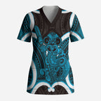 Kikorangi Aotearoa Atua Tumatauenga Personalised Scrub Top Maori God Of War Tiki With Taiaha