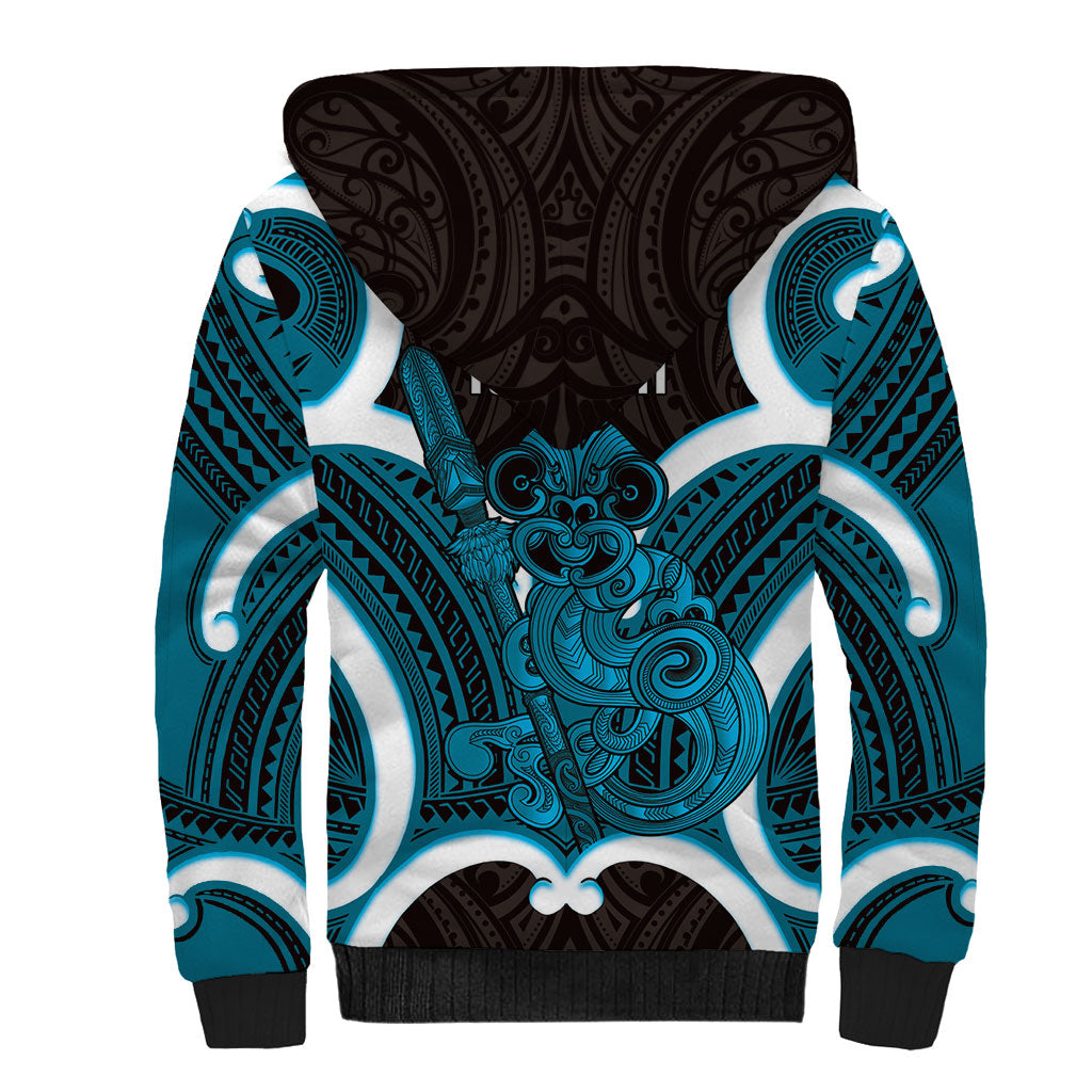 Kikorangi Aotearoa Atua Tumatauenga Personalised Sherpa Hoodie Maori God Of War Tiki With Taiaha