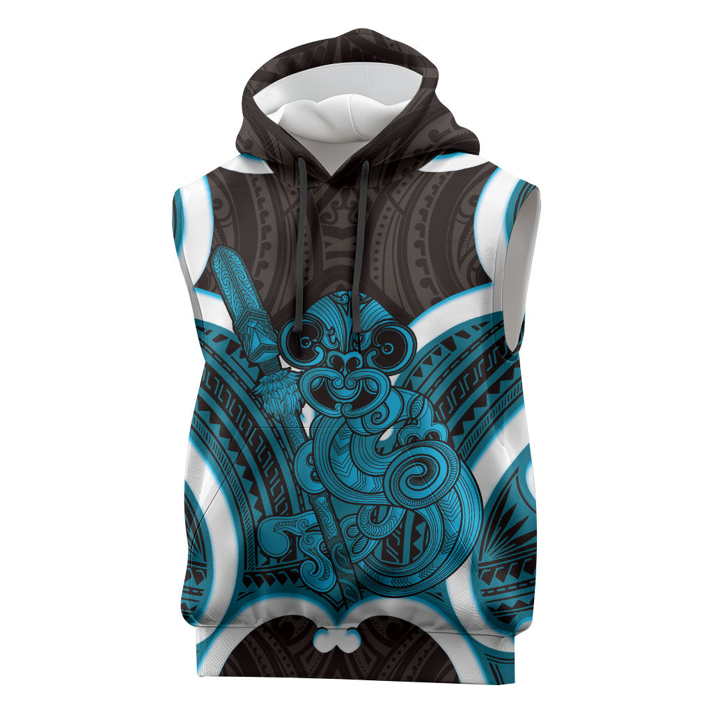Kikorangi Aotearoa Atua Tumatauenga Personalised Sleeveless Hoodie Maori God Of War Tiki With Taiaha
