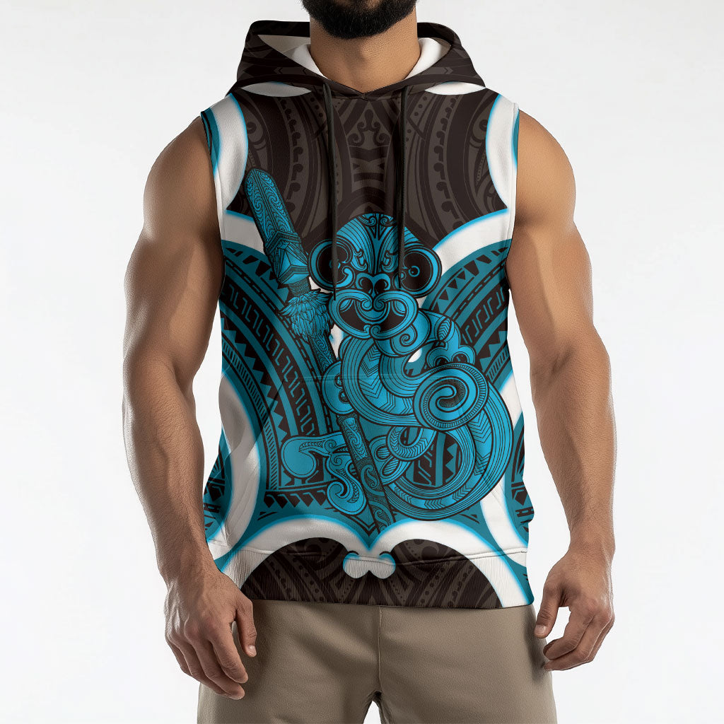 Kikorangi Aotearoa Atua Tumatauenga Personalised Sleeveless Hoodie Maori God Of War Tiki With Taiaha