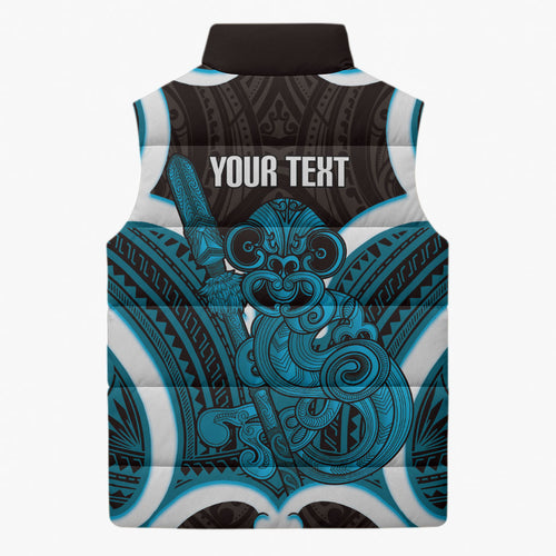Kikorangi Aotearoa Atua Tumatauenga Personalised Sleeveless Puffer Jacket Maori God Of War Tiki With Taiaha