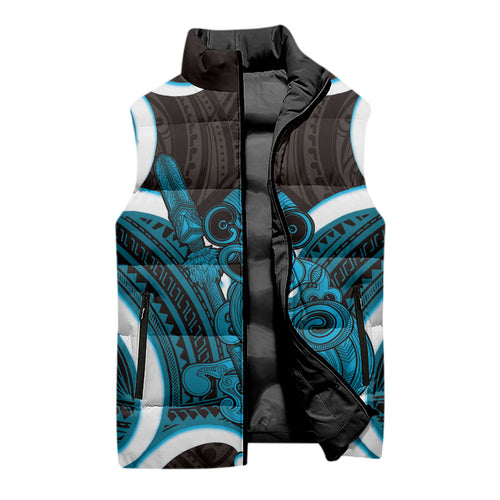 Kikorangi Aotearoa Atua Tumatauenga Personalised Sleeveless Puffer Jacket Maori God Of War Tiki With Taiaha