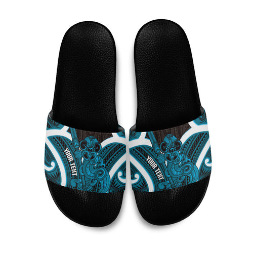 Kikorangi Aotearoa Atua Tumatauenga Personalised Slide Sandals Maori God Of War Tiki With Taiaha