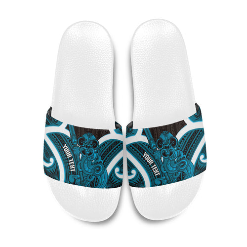 Kikorangi Aotearoa Atua Tumatauenga Personalised Slide Sandals Maori God Of War Tiki With Taiaha