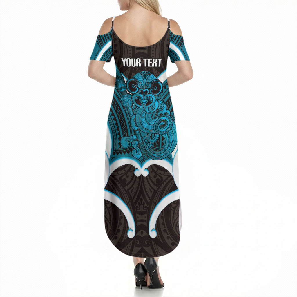 Kikorangi Aotearoa Atua Tumatauenga Personalised Summer Maxi Dress Maori God Of War Tiki With Taiaha