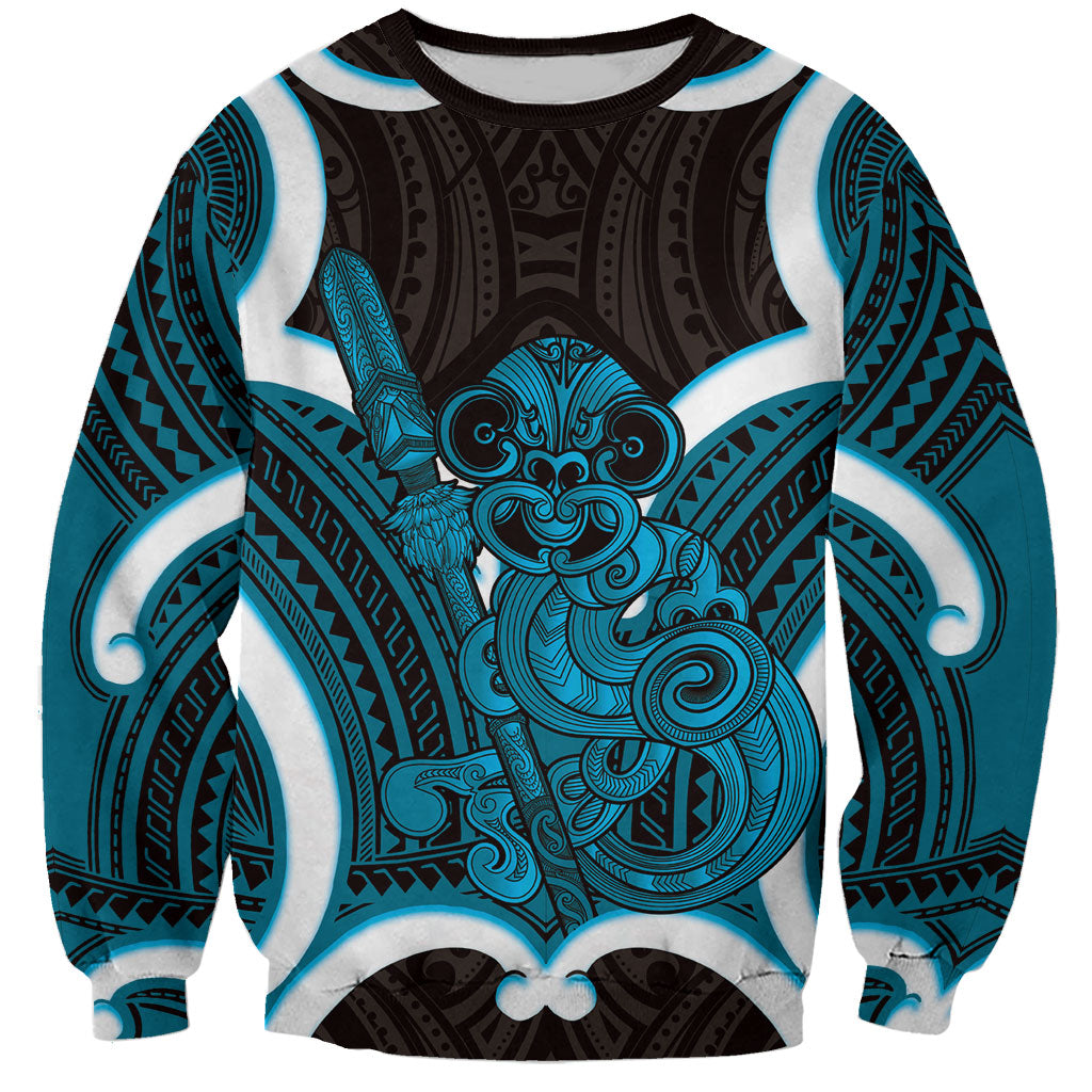 Kikorangi Aotearoa Atua Tumatauenga Personalised Sweatshirt Maori God Of War Tiki With Taiaha