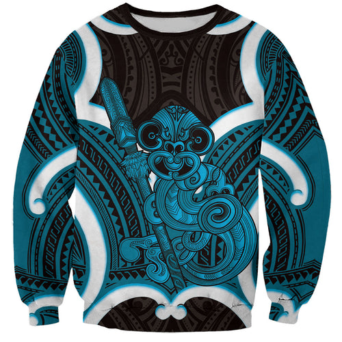 Kikorangi Aotearoa Atua Tumatauenga Personalised Sweatshirt Maori God Of War Tiki With Taiaha