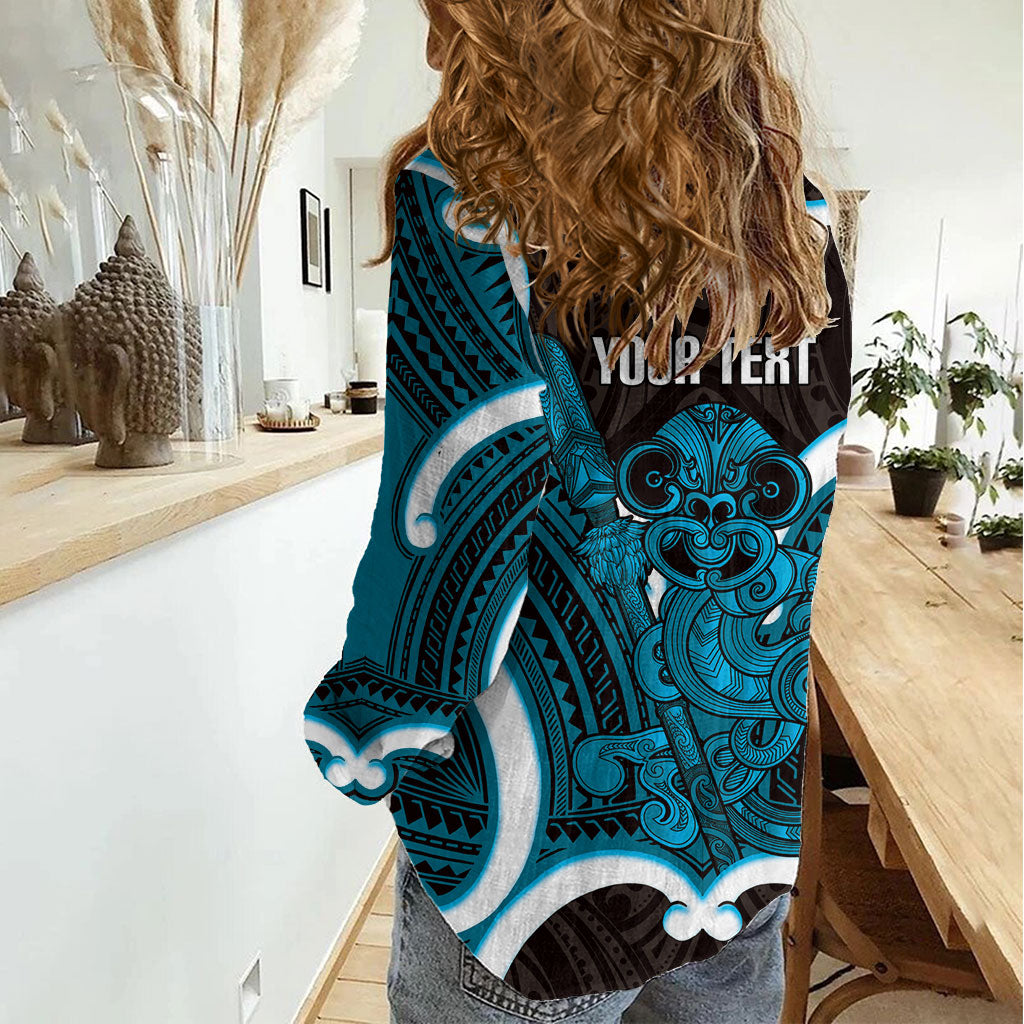 Kikorangi Aotearoa Atua Tumatauenga Personalised Women Casual Shirt Maori God Of War Tiki With Taiaha