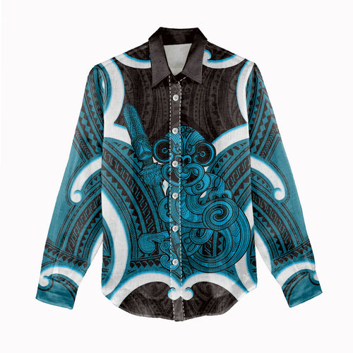 Kikorangi Aotearoa Atua Tumatauenga Personalised Women Casual Shirt Maori God Of War Tiki With Taiaha