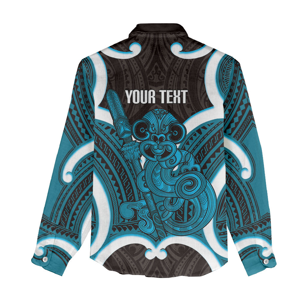 Kikorangi Aotearoa Atua Tumatauenga Personalised Women Casual Shirt Maori God Of War Tiki With Taiaha