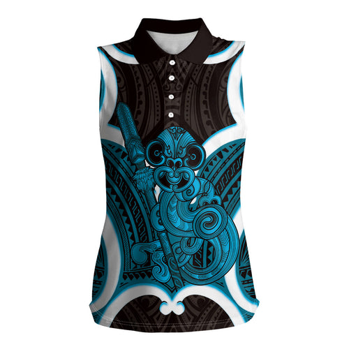 Kikorangi Aotearoa Atua Tumatauenga Personalised Women Sleeveless Polo Shirt Maori God Of War Tiki With Taiaha
