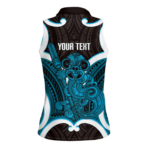 Kikorangi Aotearoa Atua Tumatauenga Personalised Women Sleeveless Polo Shirt Maori God Of War Tiki With Taiaha