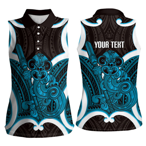 Kikorangi Aotearoa Atua Tumatauenga Personalised Women Sleeveless Polo Shirt Maori God Of War Tiki With Taiaha