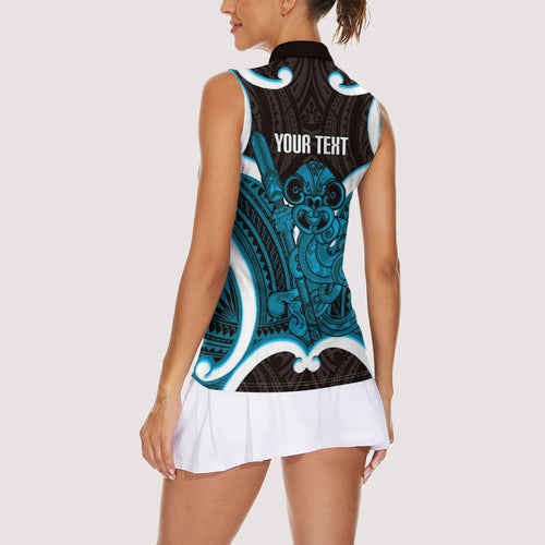 Kikorangi Aotearoa Atua Tumatauenga Personalised Women Sleeveless Polo Shirt Maori God Of War Tiki With Taiaha