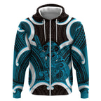 Kikorangi Aotearoa Atua Tumatauenga Personalised Zip Hoodie Maori God Of War Tiki With Taiaha