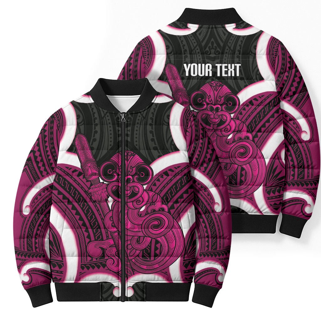 Mawhero Aotearoa Atua Tumatauenga Personalised Bomber Puffer Jacket Maori God Of War Tiki With Taiaha
