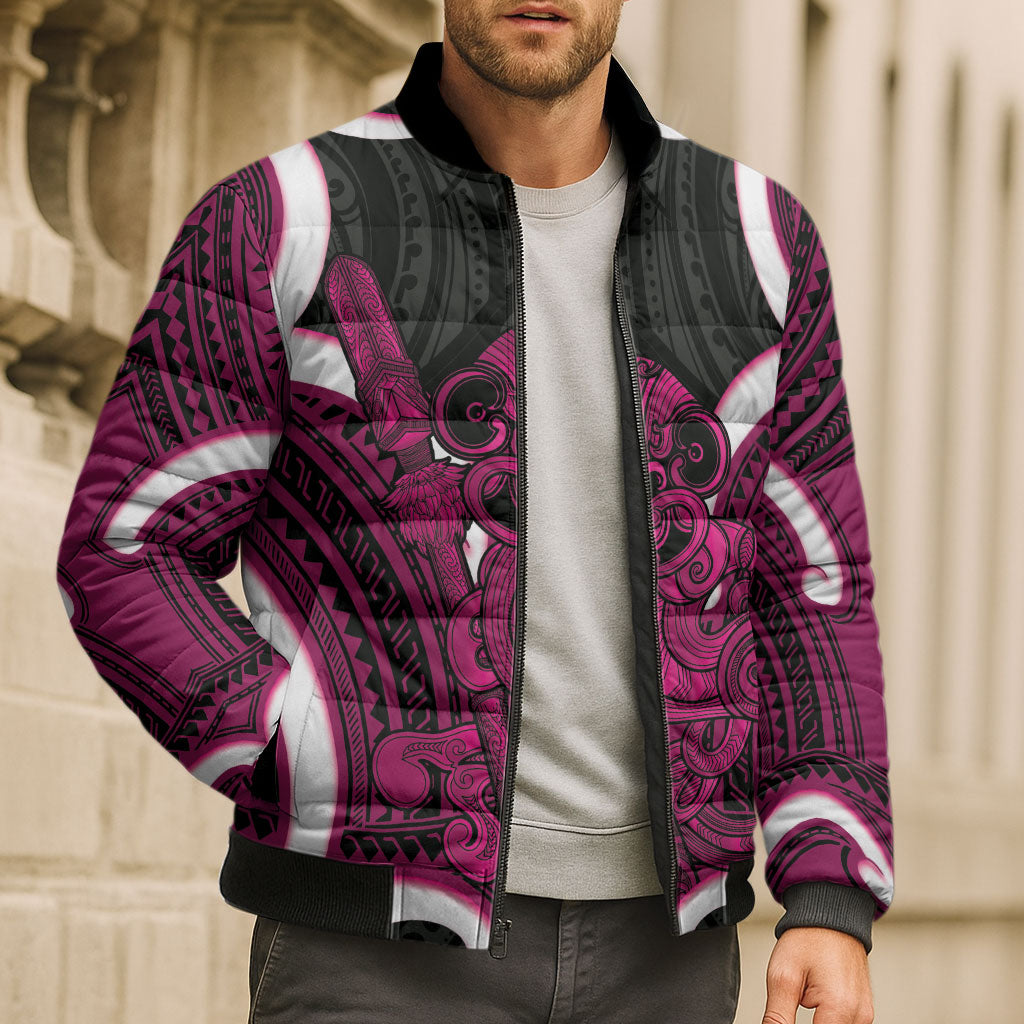 Mawhero Aotearoa Atua Tumatauenga Personalised Bomber Puffer Jacket Maori God Of War Tiki With Taiaha