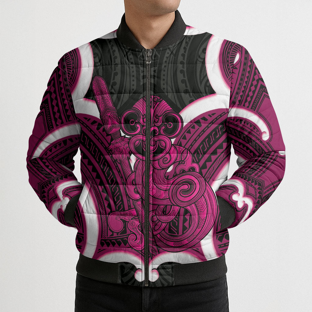 Mawhero Aotearoa Atua Tumatauenga Personalised Bomber Puffer Jacket Maori God Of War Tiki With Taiaha